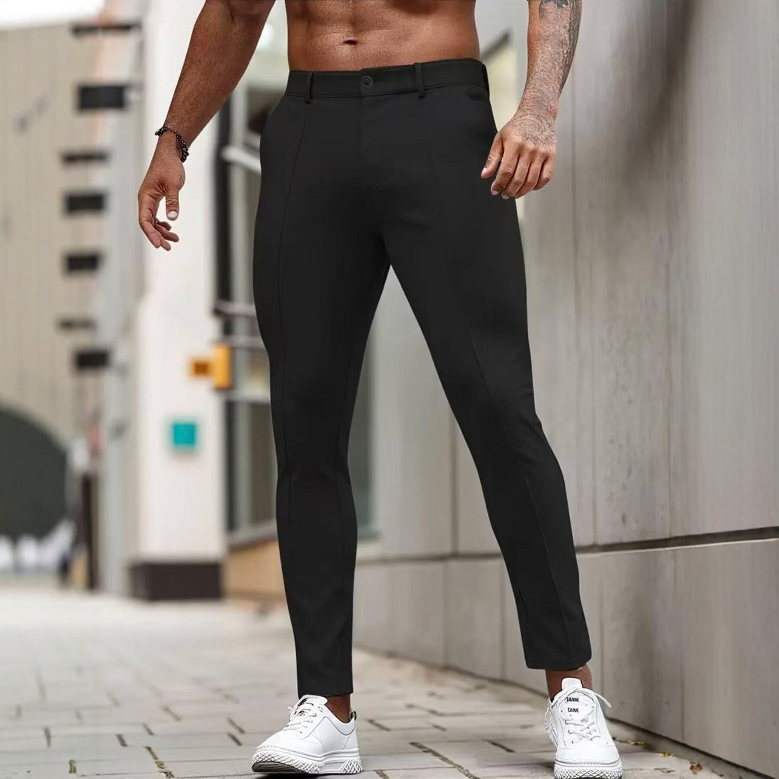Men's Slim Fit Cropped Dress Trousers | Stretch Smart Casual Pants - Image 6