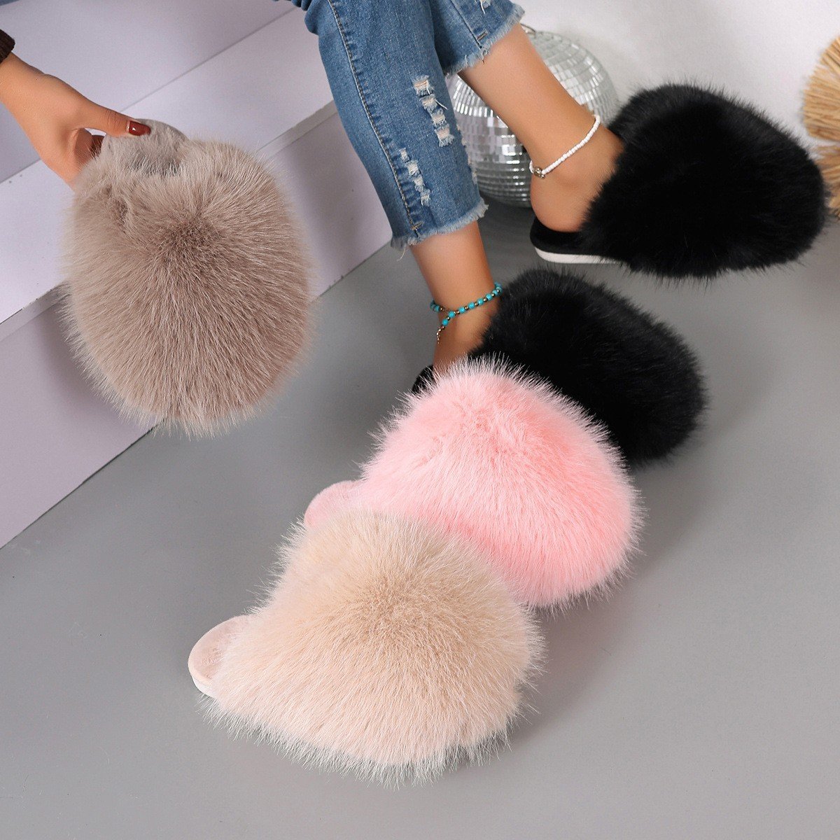 Plush Warm Cotton Slippers for Men & Women | Large Size Solid Color Indoor Slides - Image 2