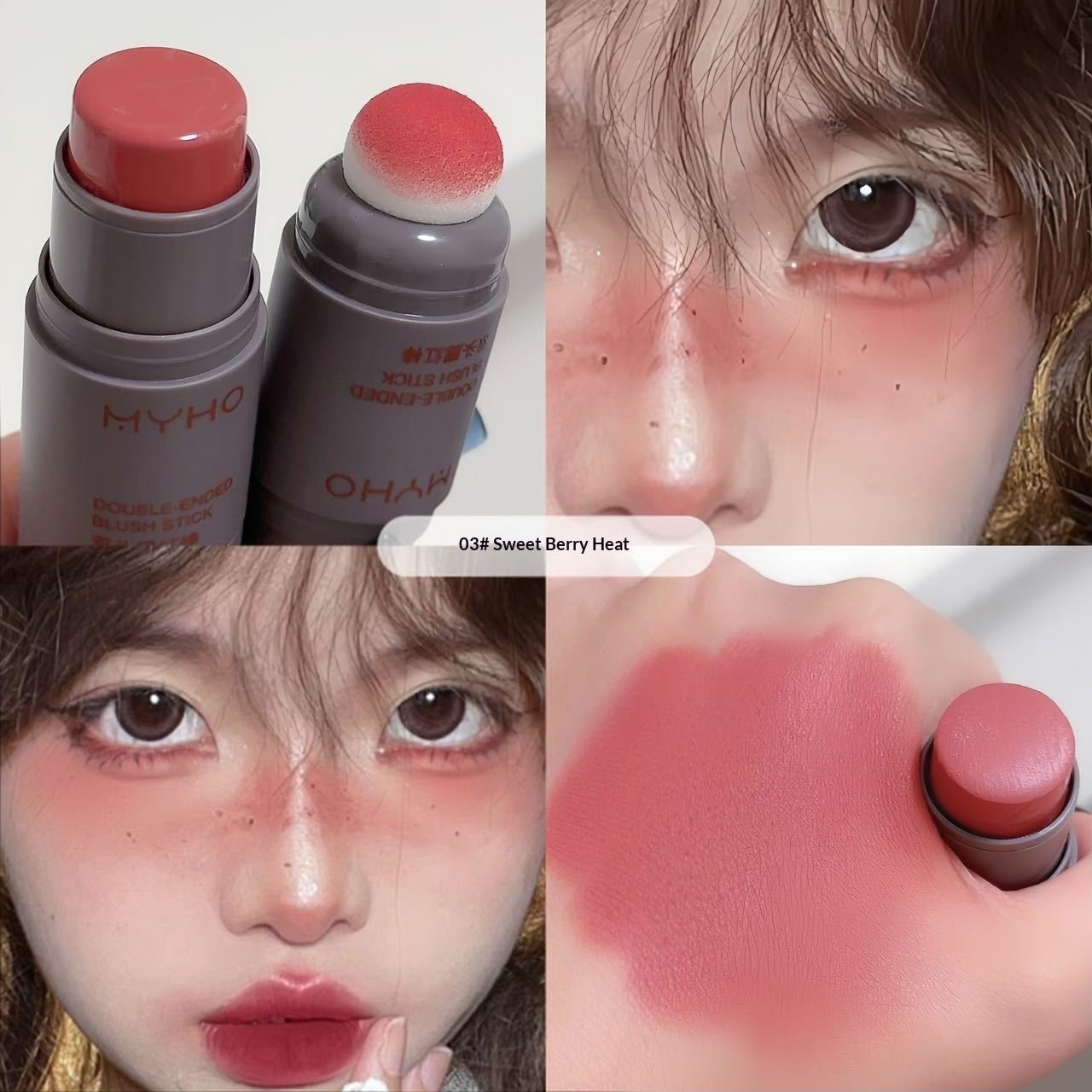 Dual-Head Blush Stick with Makeup Puff | Creamy Matte Natural Nude Cheek Contour - Image 2