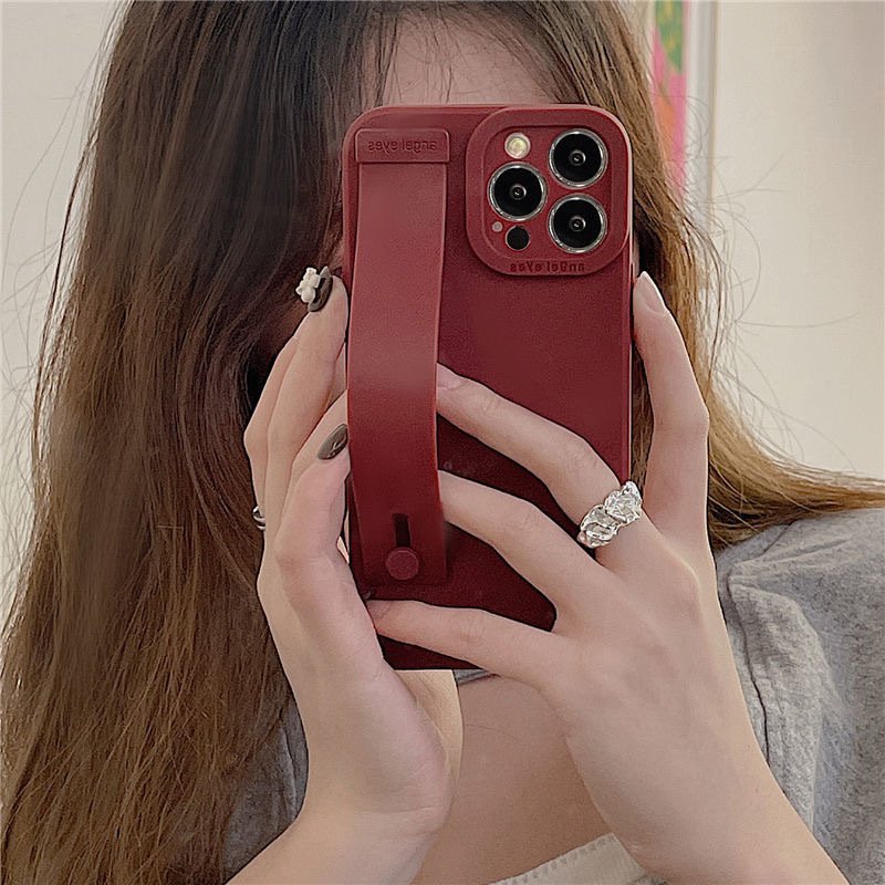 Solid Color Silicone Case with Wrist Strap for iPhone 13 12 11 XR X 8 7 - Image 9