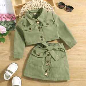 Long Sleeve Lapel Jacket & Bow A-Line Skirt Outfit Set