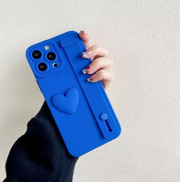 Solid Color Silicone Case with Wrist Strap for iPhone 13 12 11 XR X 8 7 - Image 7