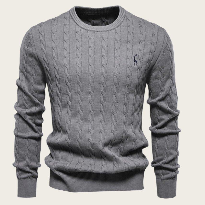 Men's Embroidered Deer Knitted Sweater | Casual Solid Color Crewneck