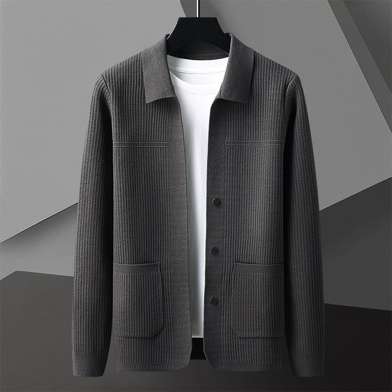 Men's Lapel Collar Knit Sweater with Pockets | Warm Fall Winter Cardigan - Image 9