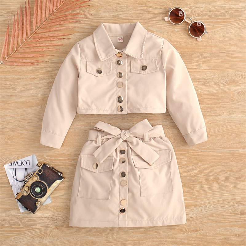 Long Sleeve Lapel Jacket & Bow A-Line Skirt Outfit Set - Image 10