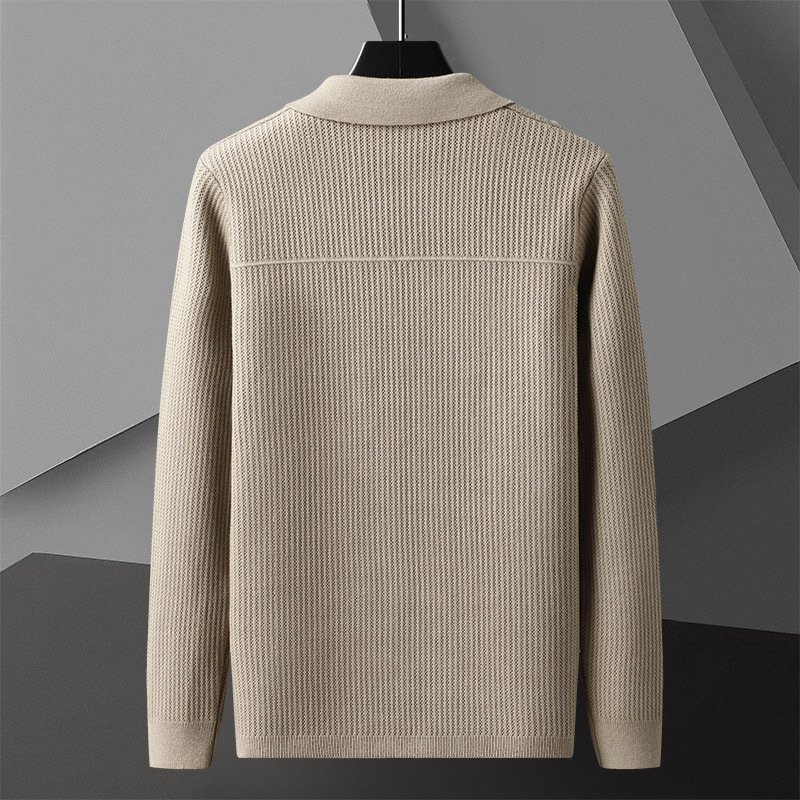 Men's Lapel Collar Knit Sweater with Pockets | Warm Fall Winter Cardigan - Image 3