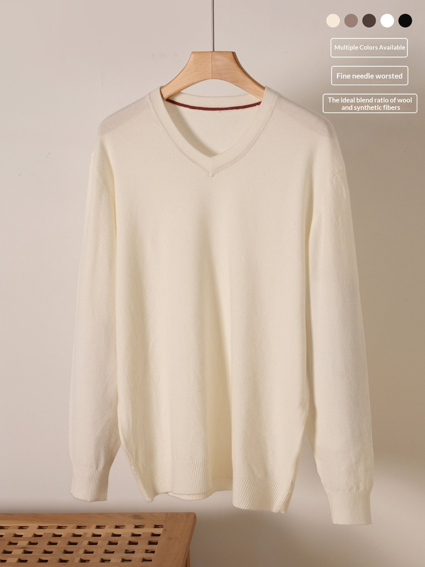 Men's V-Neck Wool Sweater: Classic Knitted Pullover Top - Image 7