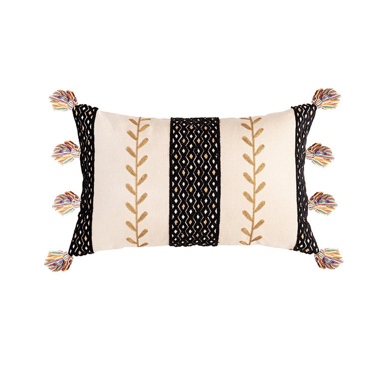 Moroccan Cotton Tufted Pillowcase: Boho Fringed Decorative Throw Pillow Cover - Image 6