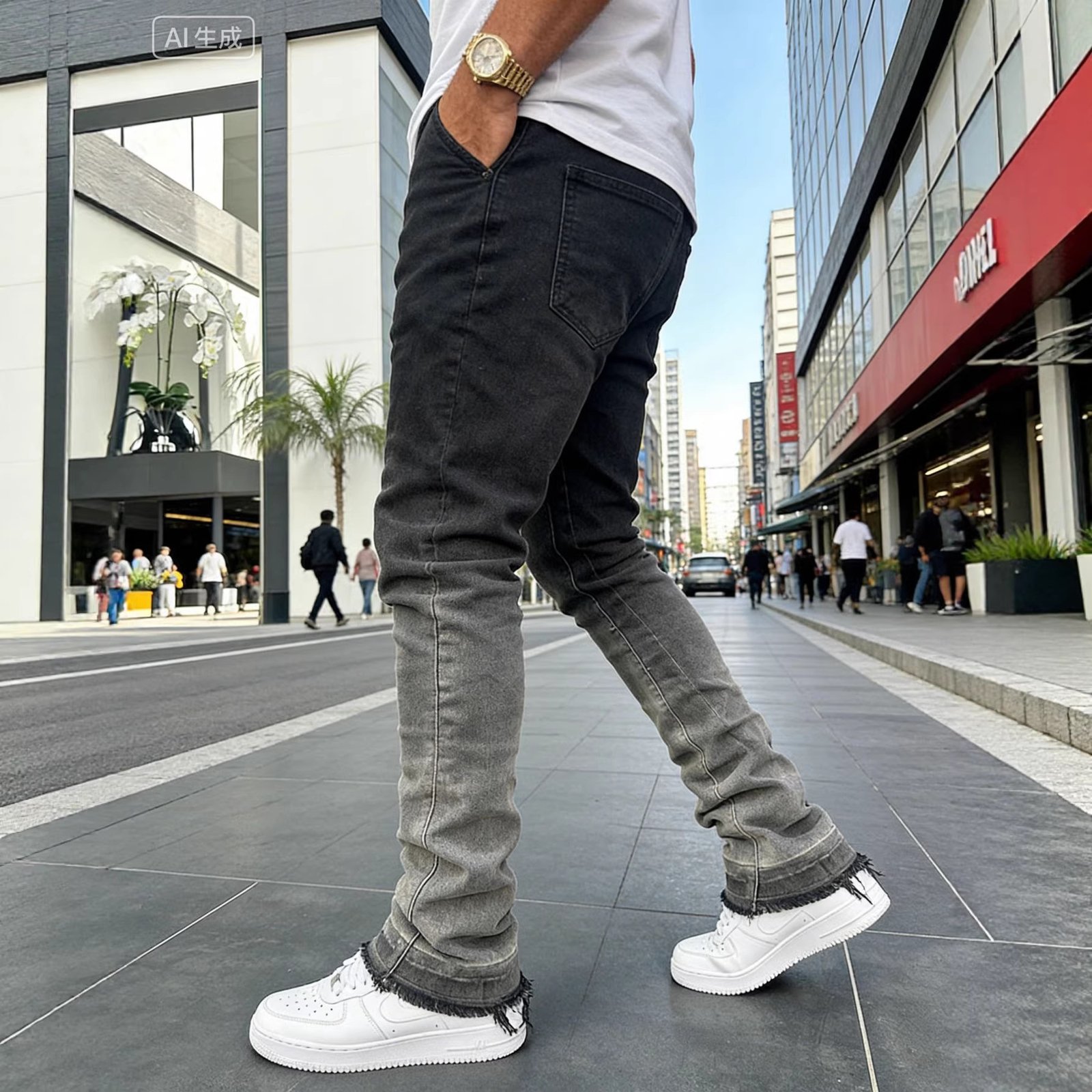 Men's High-Street Gradient-Washed Jeans - Modern Straight-Leg Denim - Image 2