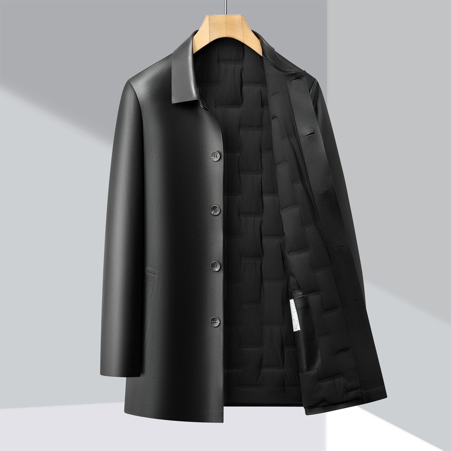 3-in-1 Men’s Leather Trench Coat – Detachable Down Liner Jacket - Image 4