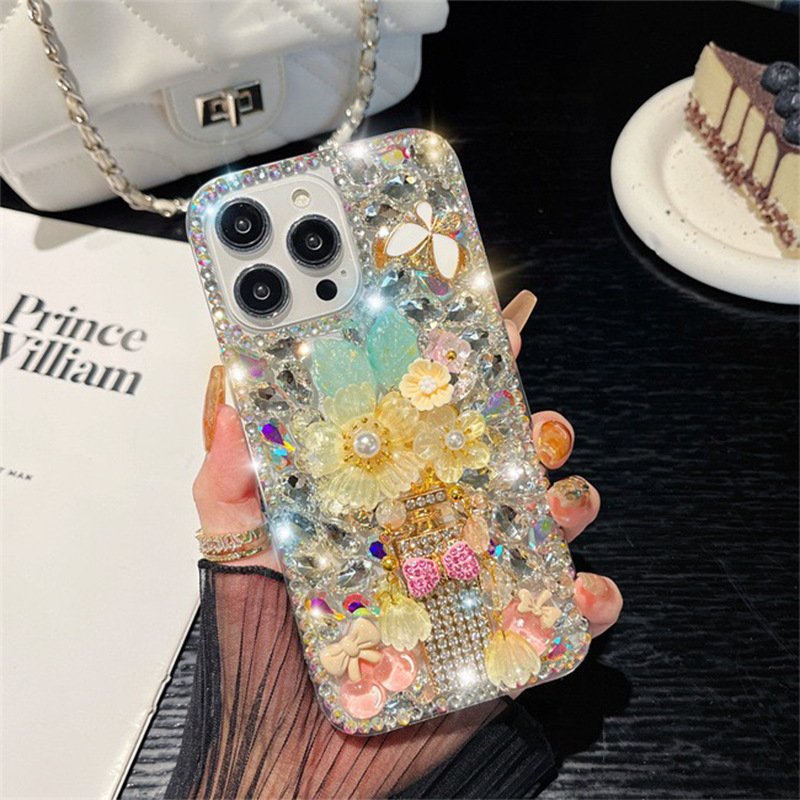Rhinestone Flower Bow Tie Phone Case for iPhone 16 15 14 13 | Cute Shell Cover - Image 3