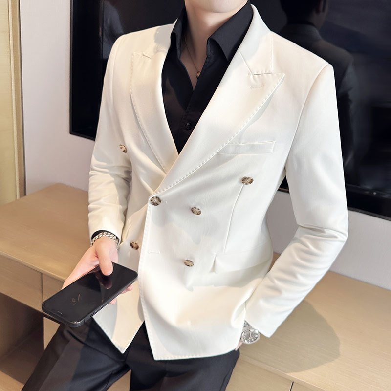Men's White Casual Double-Breasted Jacket | Smart Fit Lightweight Blazer