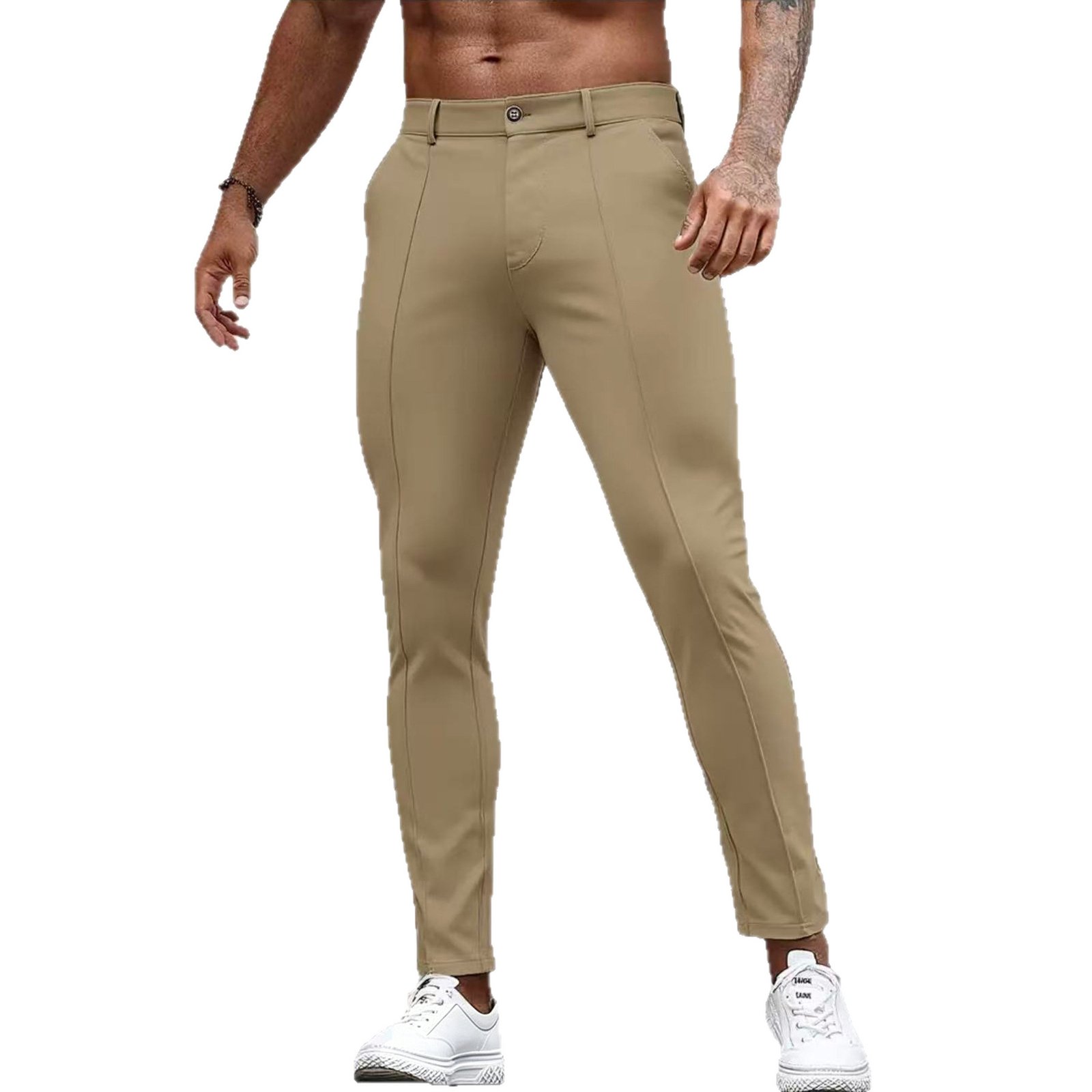 Men's Slim Fit Cropped Dress Trousers | Stretch Smart Casual Pants - Image 8