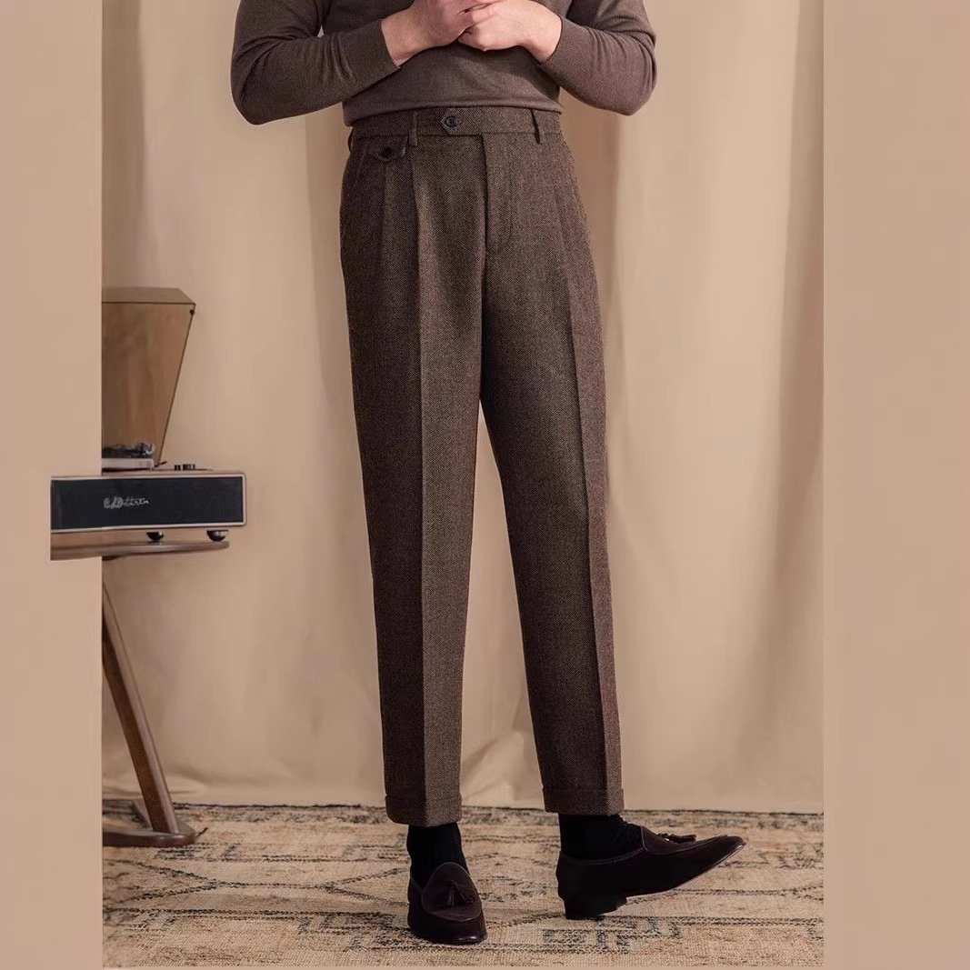 Men's Italian Herringbone Cropped Trousers | Smart Casual Pants - Image 3