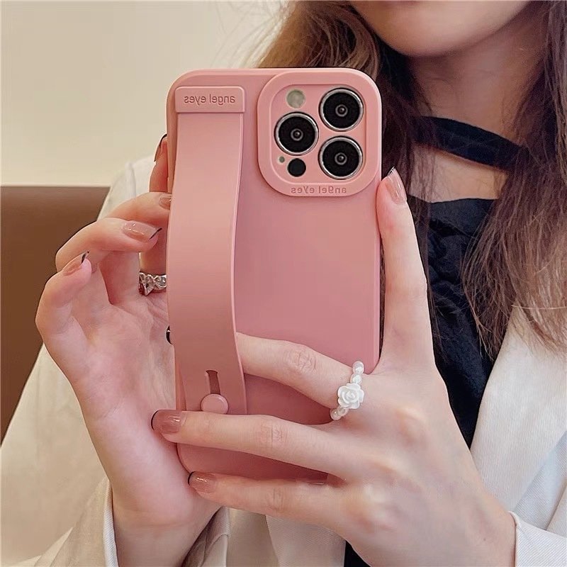 Solid Color Silicone Case with Wrist Strap for iPhone 13 12 11 XR X 8 7 - Image 5