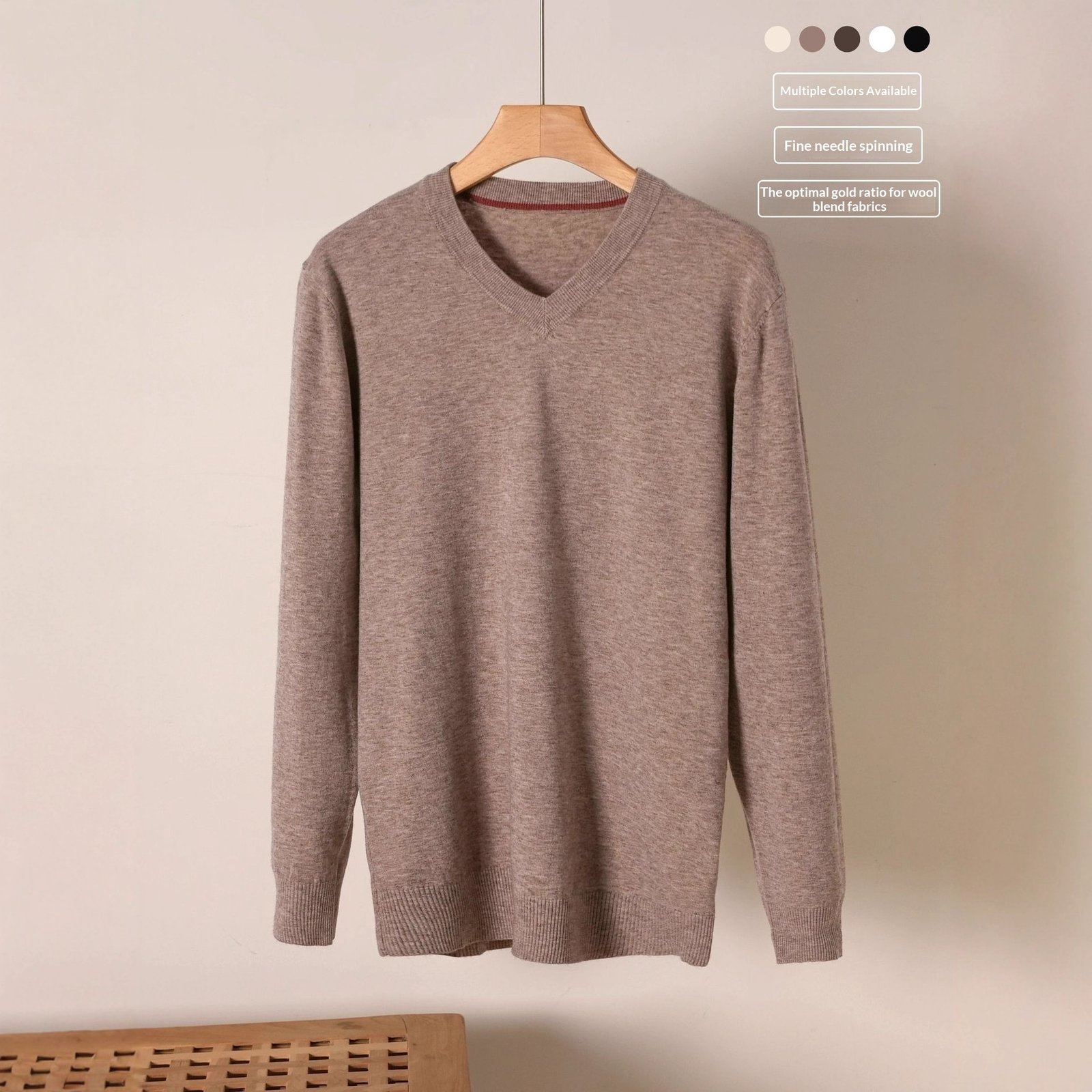 Men's V-Neck Wool Sweater: Classic Knitted Pullover Top - Image 2
