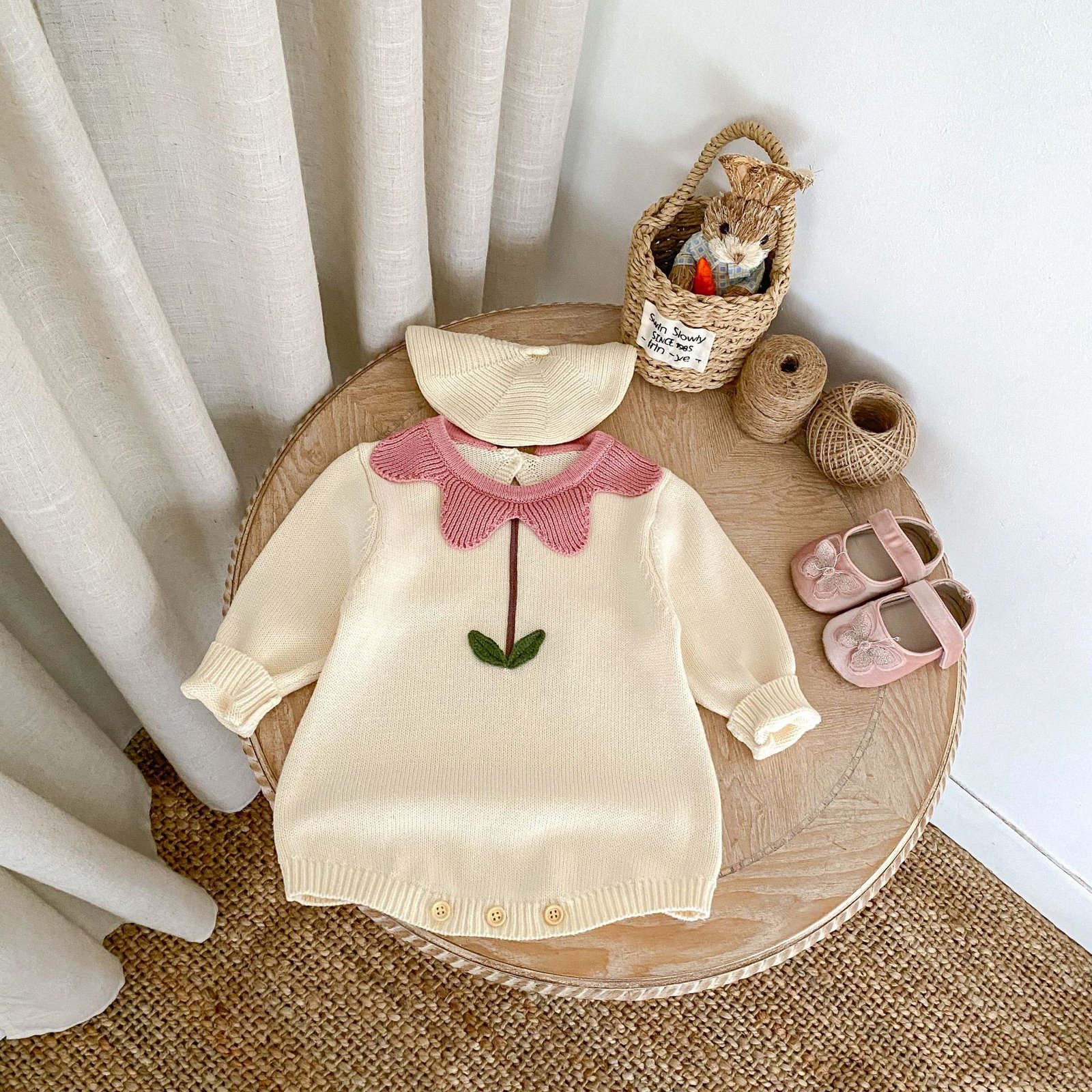 Baby Girl Floral Cotton Knitted Sweater – Soft Long Sleeve Pullover