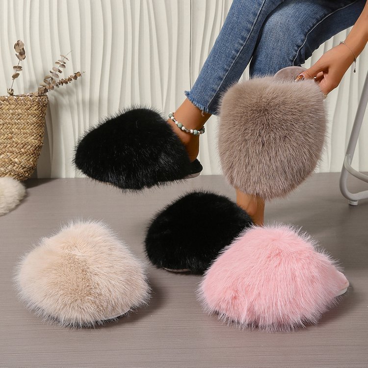 Plush Warm Cotton Slippers for Men & Women | Large Size Solid Color Indoor Slides