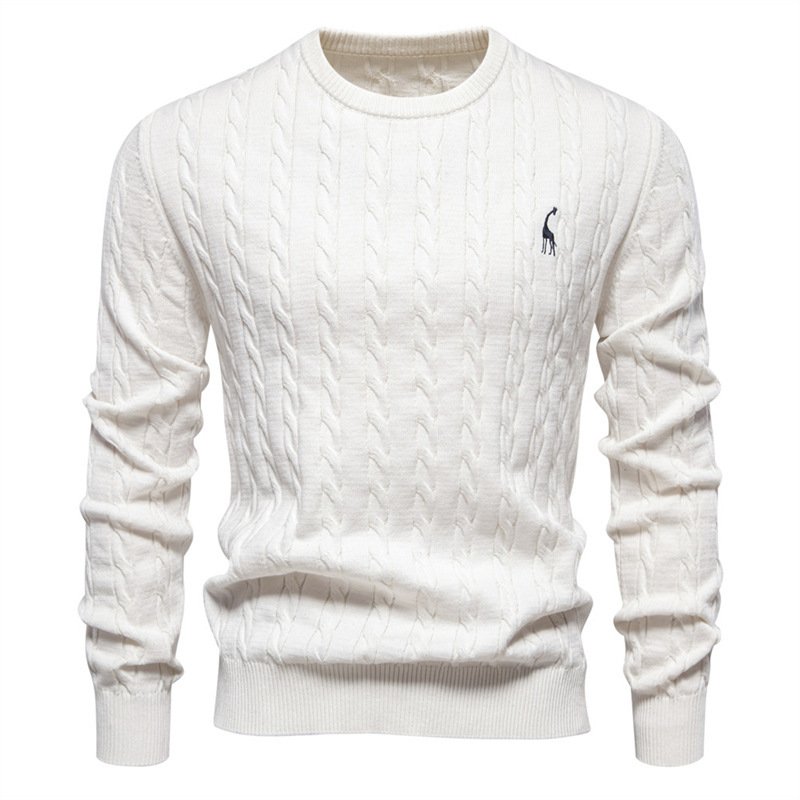 Men's Embroidered Deer Knitted Sweater | Casual Solid Color Crewneck - Image 9