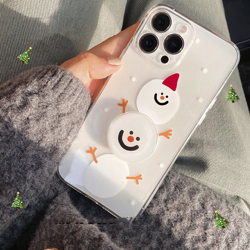 Snowman Clear Phone Case with Bracket Stand for iPhone 14 13 12 11 X - Image 5
