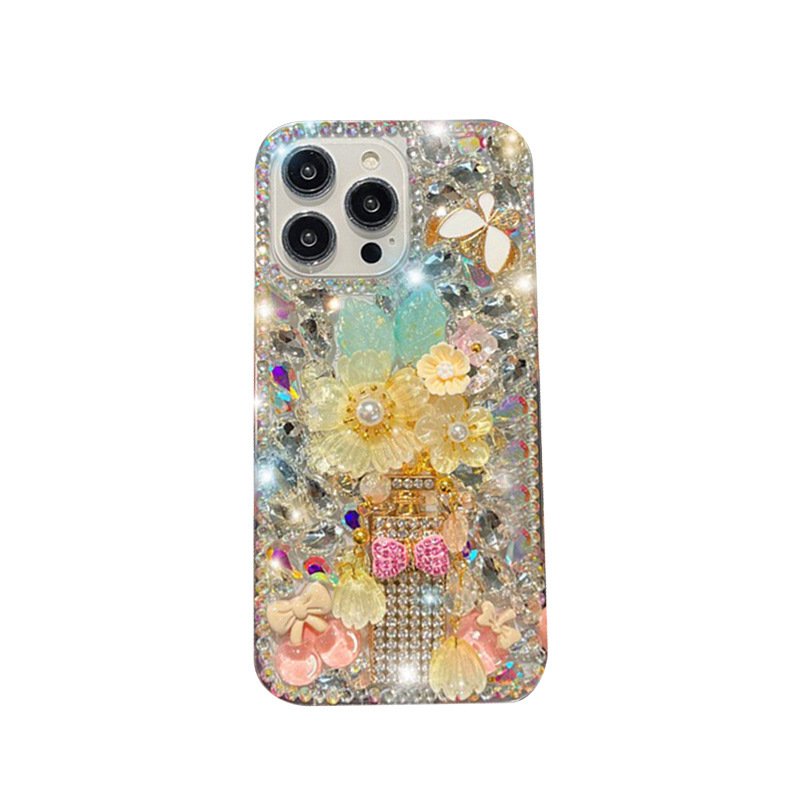 Rhinestone Flower Bow Tie Phone Case for iPhone 16 15 14 13 | Cute Shell Cover - Image 5