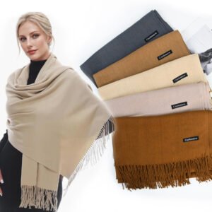 Women's Solid Color Winter Scarf: Cozy Pashmina Shawl with Tassels