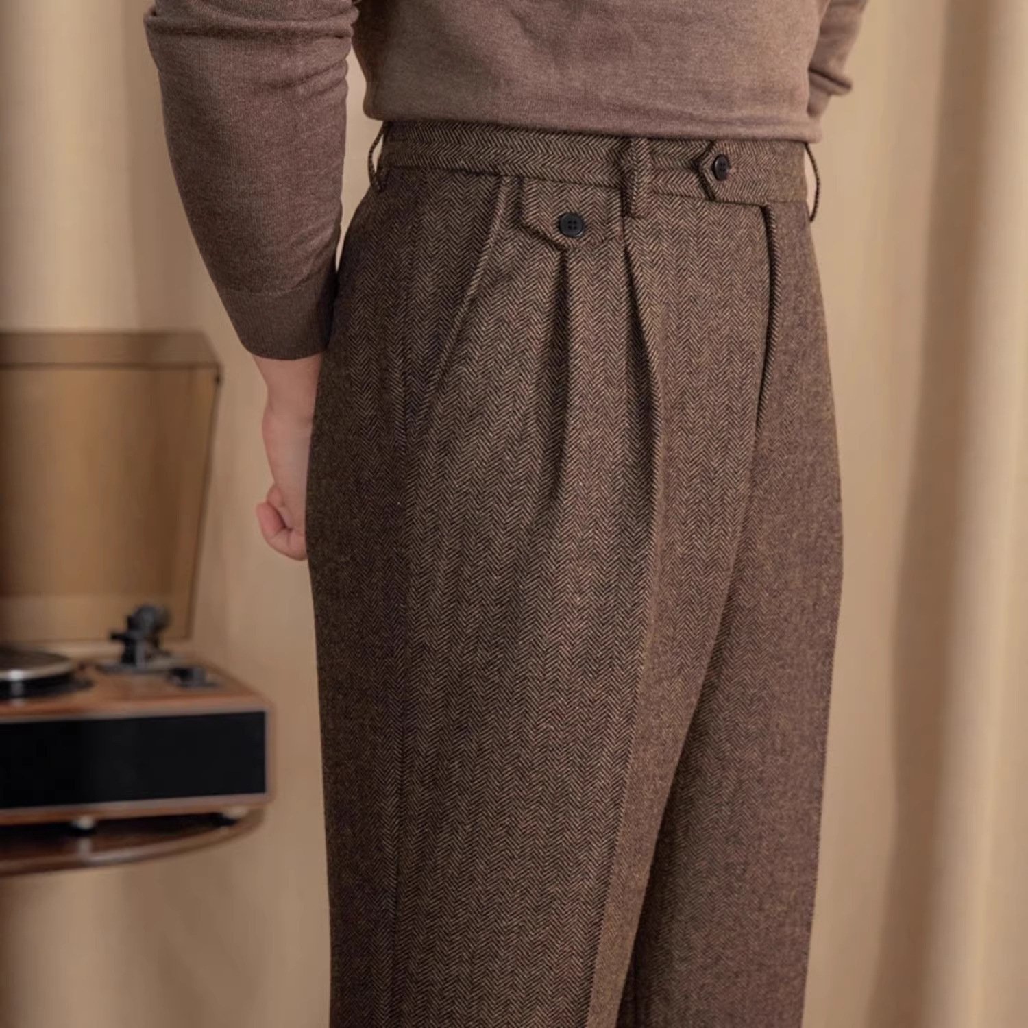 Men's Italian Herringbone Cropped Trousers | Smart Casual Pants - Image 2