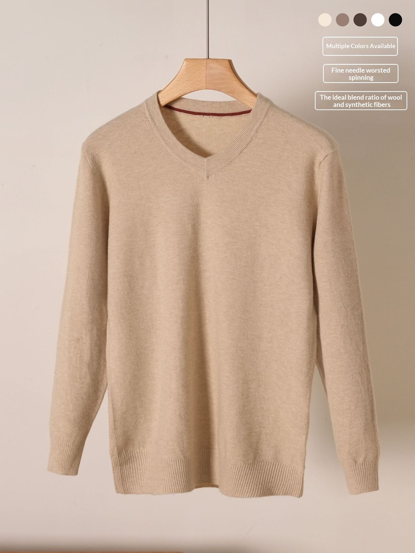 Men's V-Neck Wool Sweater: Classic Knitted Pullover Top - Image 3