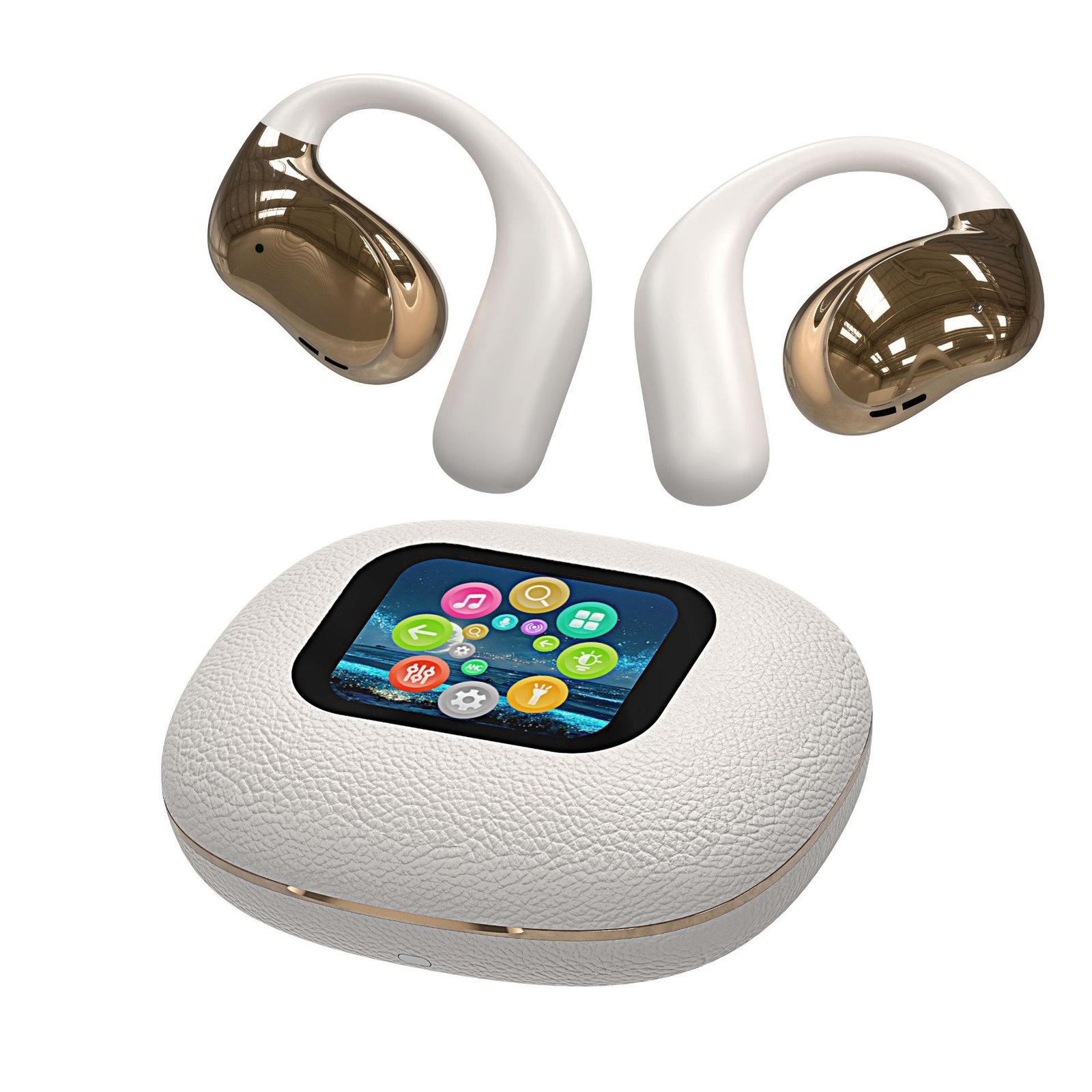 Open Leather Texture Black And White Bluetooth Headset - Image 2