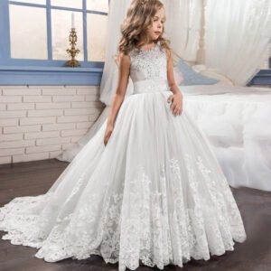 Girls' Color Block Tulle Dress: Elegant Flower Girl Bridal Party Gown