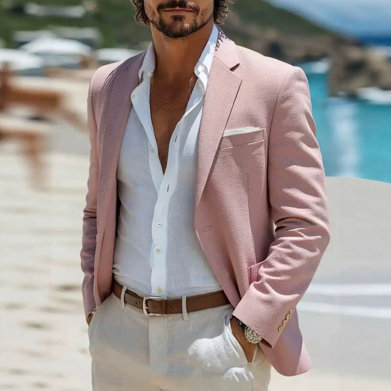 Mens Slim-Fit Casual Suit Jacket: Modern Fashionable Blazer Outerwear