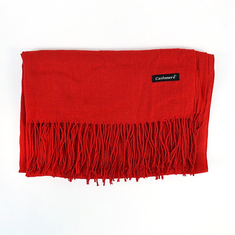 Women's Solid Color Winter Scarf: Cozy Pashmina Shawl with Tassels - Image 7