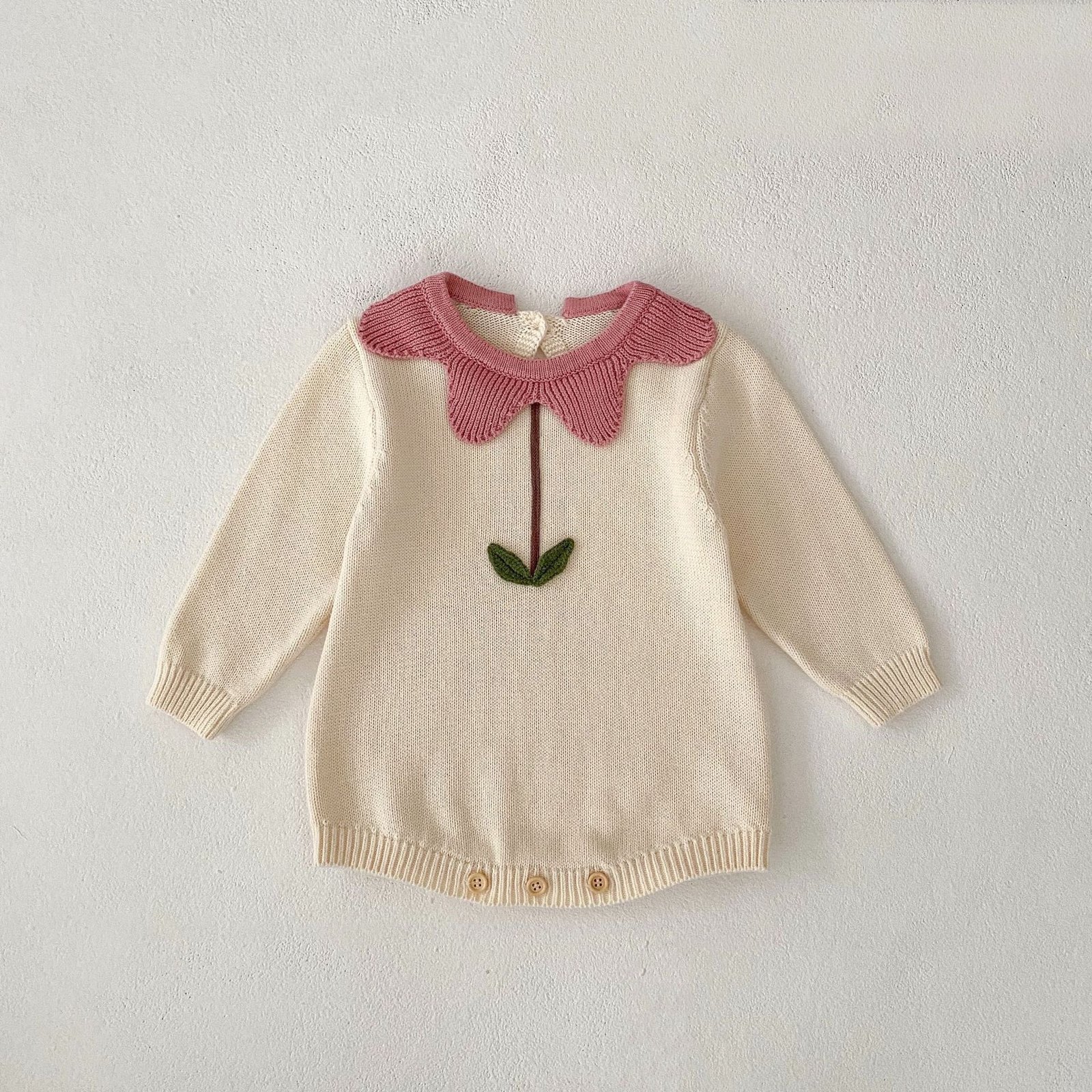 Baby Girl Floral Cotton Knitted Sweater – Soft Long Sleeve Pullover - Image 2