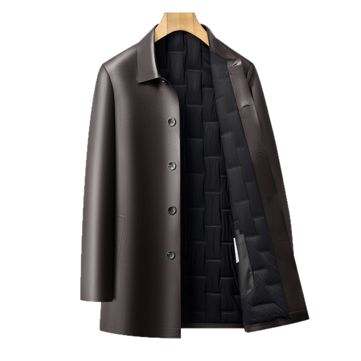 3-in-1 Men’s Leather Trench Coat – Detachable Down Liner Jacket - Image 5