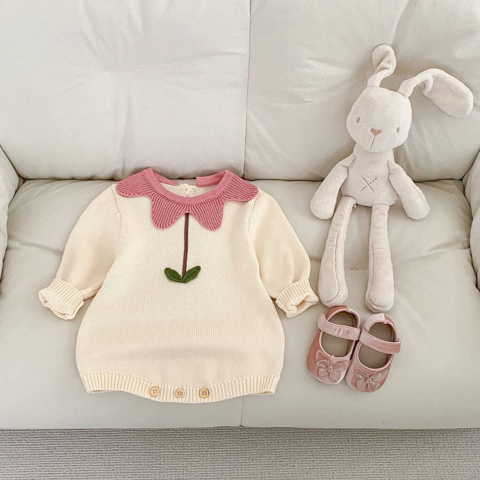 Baby Girl Floral Cotton Knitted Sweater – Soft Long Sleeve Pullover - Image 3