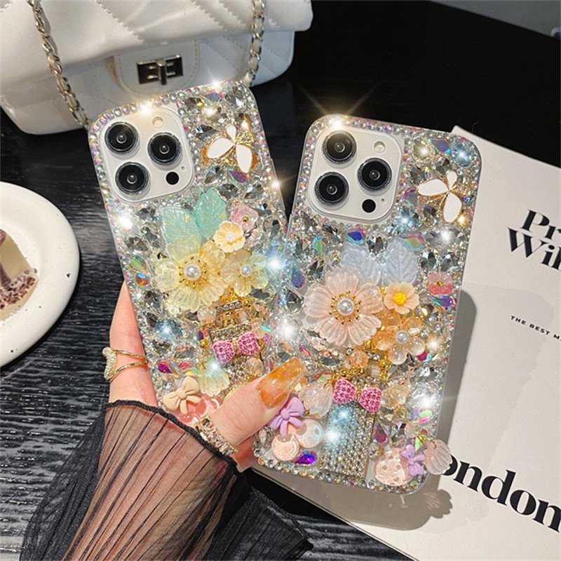 Rhinestone Flower Bow Tie Phone Case for iPhone 16 15 14 13 | Cute Shell Cover - Image 2