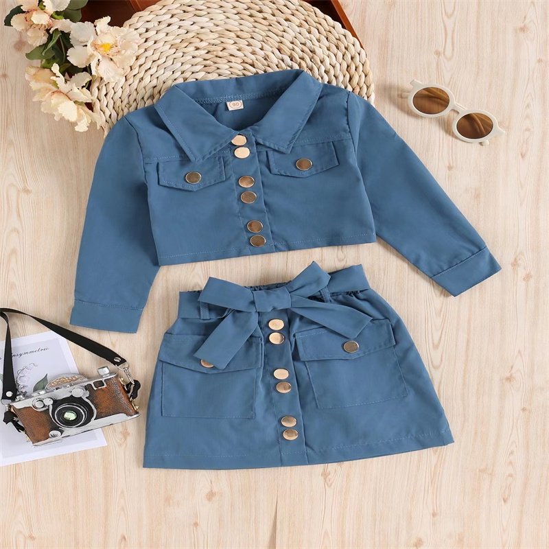 Long Sleeve Lapel Jacket & Bow A-Line Skirt Outfit Set - Image 2