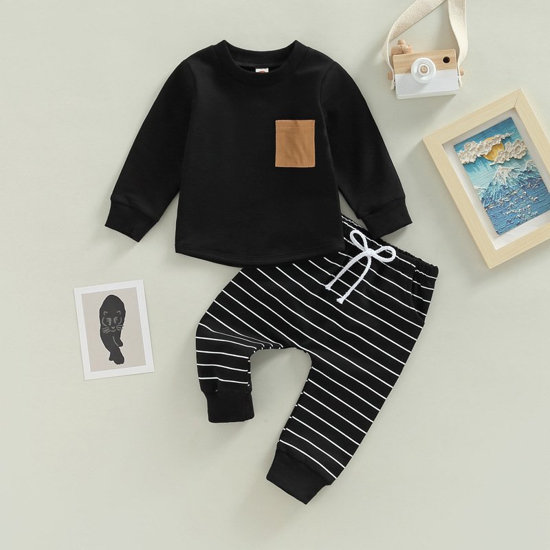 Cozy Long-Sleeve Hooded Baby Suit – Striped Children’s Outfit Set
