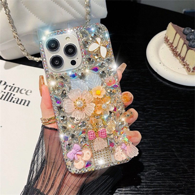 Rhinestone Flower Bow Tie Phone Case for iPhone 16 15 14 13 | Cute Shell Cover - Image 4