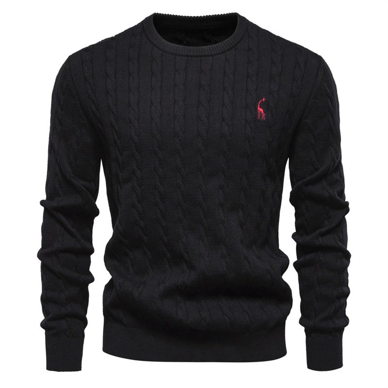 Men's Embroidered Deer Knitted Sweater | Casual Solid Color Crewneck - Image 4