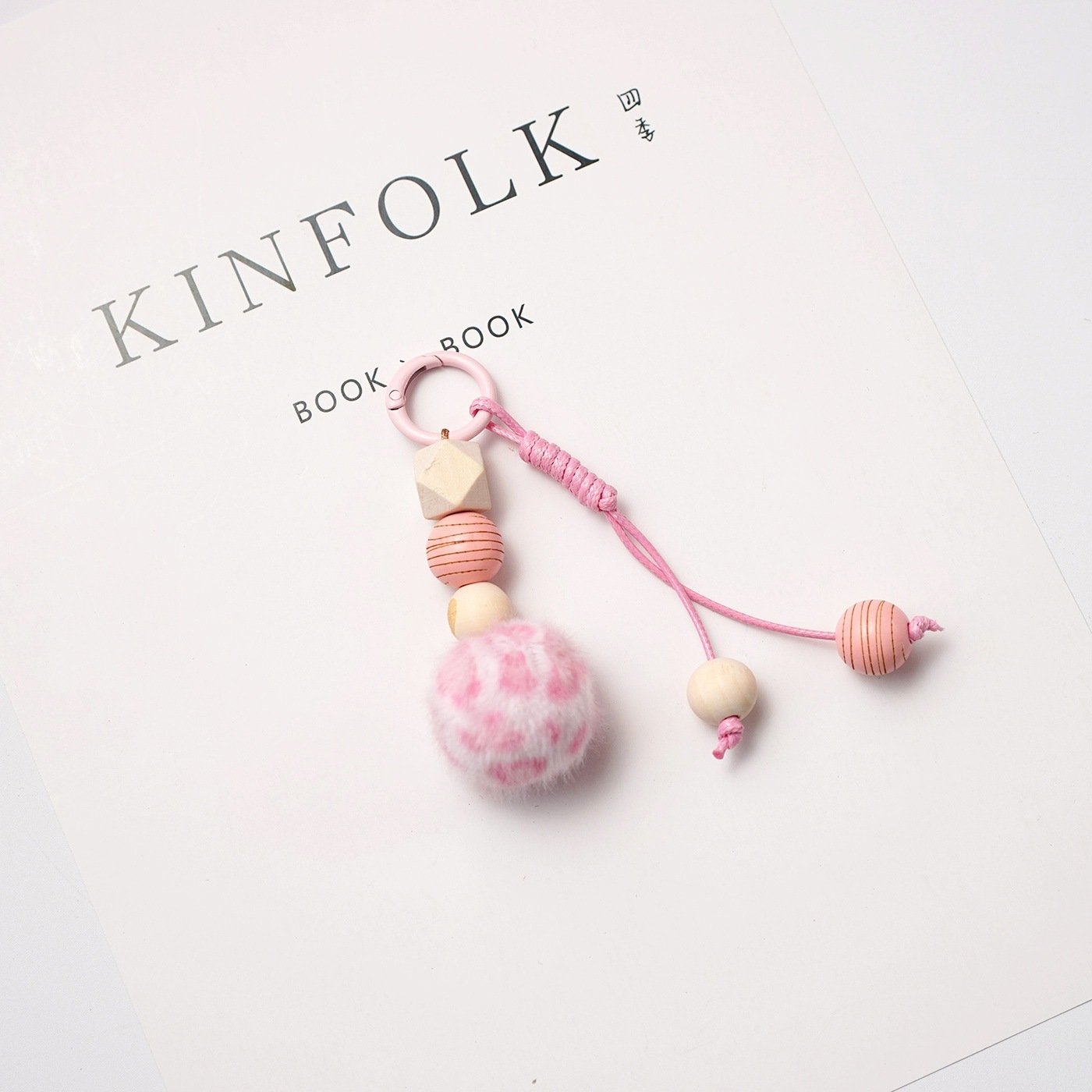Wooden Bead Pompom Keychain | Boho Sweet Bag Charm Accessories - Image 2