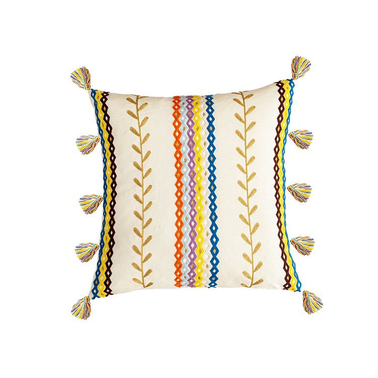 Moroccan Cotton Tufted Pillowcase: Boho Fringed Decorative Throw Pillow Cover - Image 3