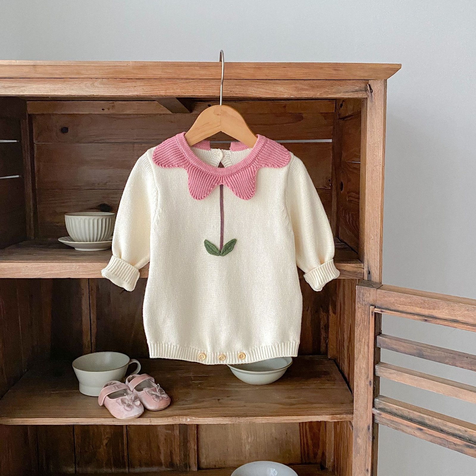 Baby Girl Floral Cotton Knitted Sweater – Soft Long Sleeve Pullover - Image 4