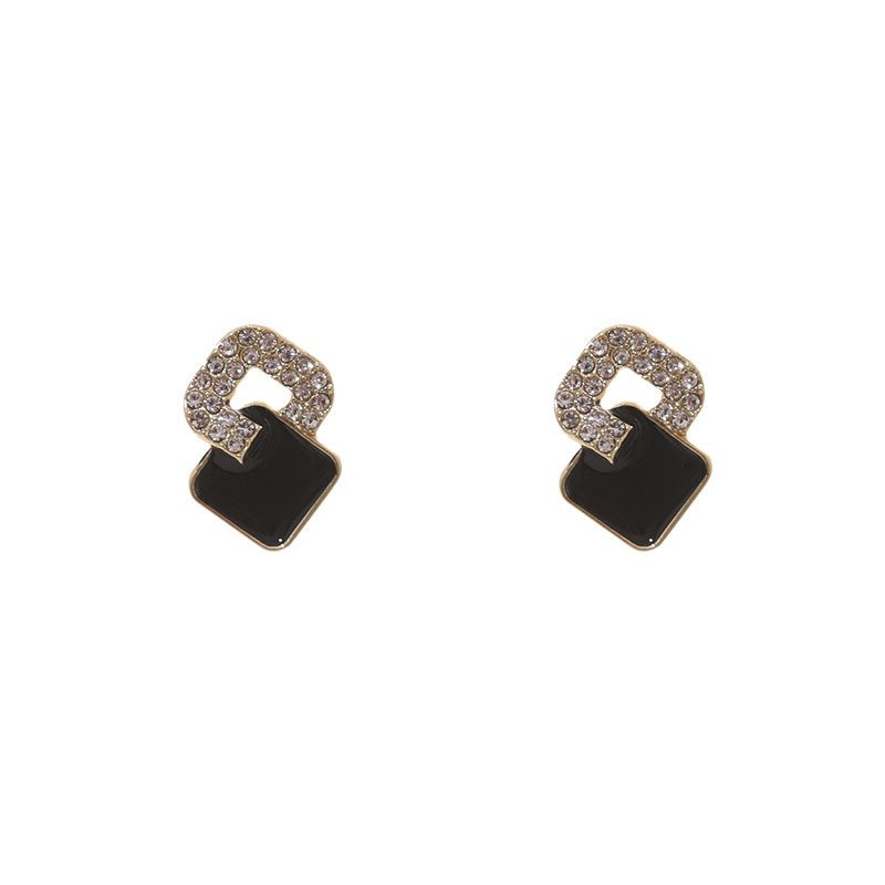 Minimalist Black Cubic Zirconia Studs | Square Geometric Earrings - Image 4