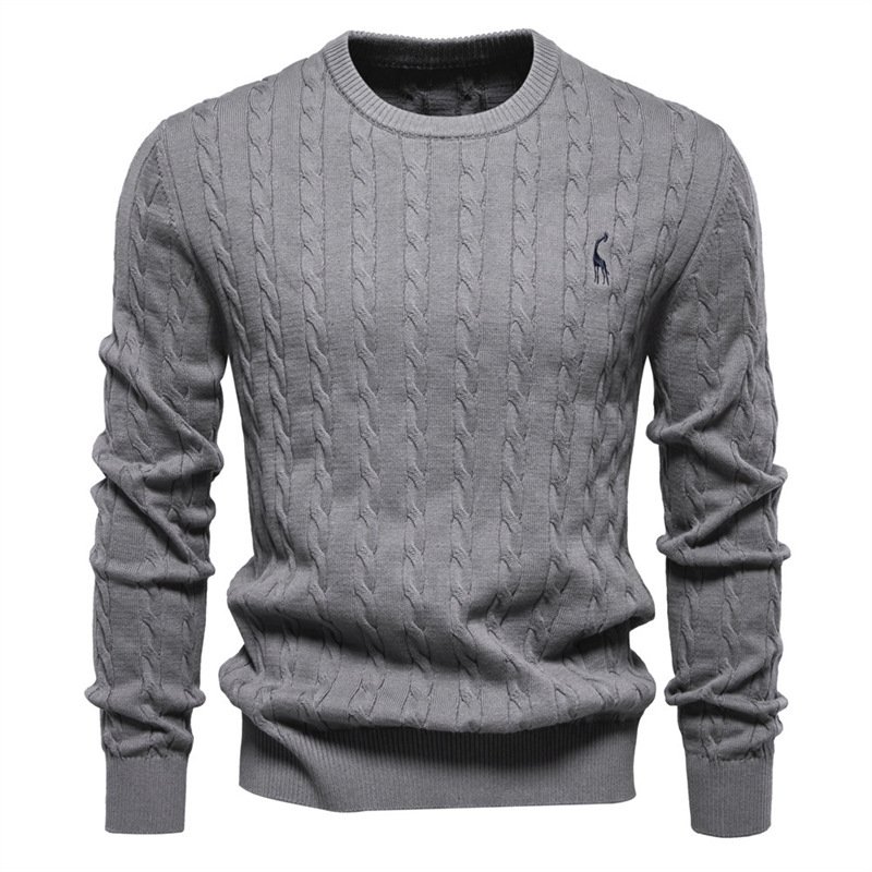 Men's Embroidered Deer Knitted Sweater | Casual Solid Color Crewneck - Image 8