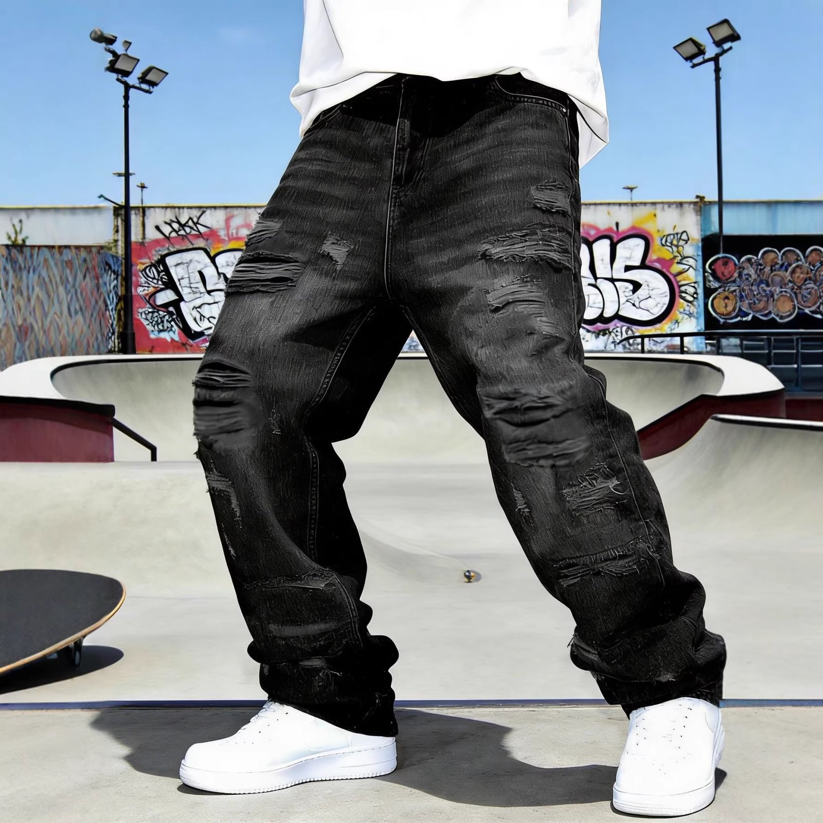 Men's Retro Patchwork Straight-Leg Pants - Loose-Fit Casual Trousers - Image 5