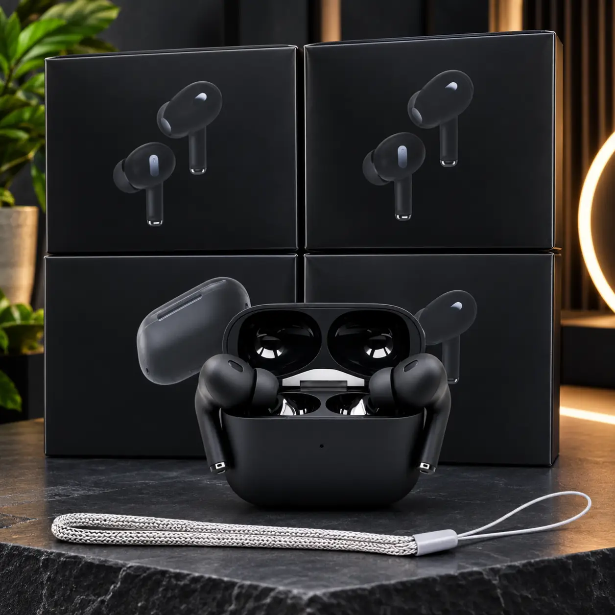 Pro 2 wireless earbuds with charging case black Bluetooth earphones