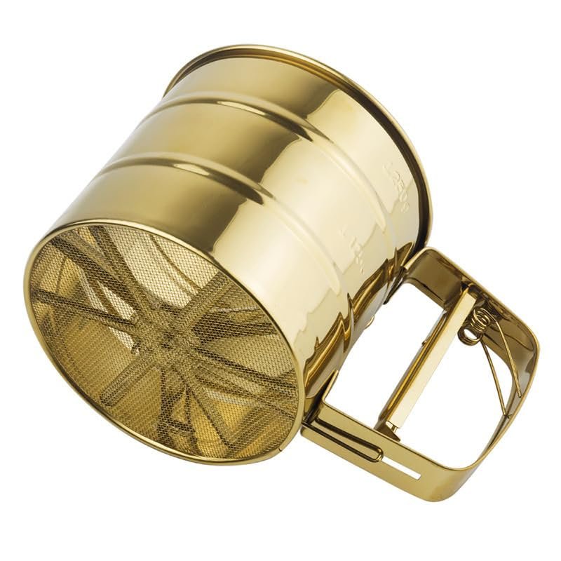 Premium Stainless Steel Flour Sifter – Golden Finish Handheld Sieve Cup with Squeeze Handle for Baking, Pastry, and Powdered Sugar - Image 3